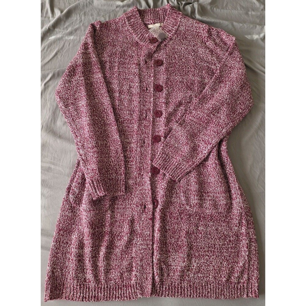 Woman Within Women’s Cardigan Sweater Size 18/20 L Burgundy White Marled
